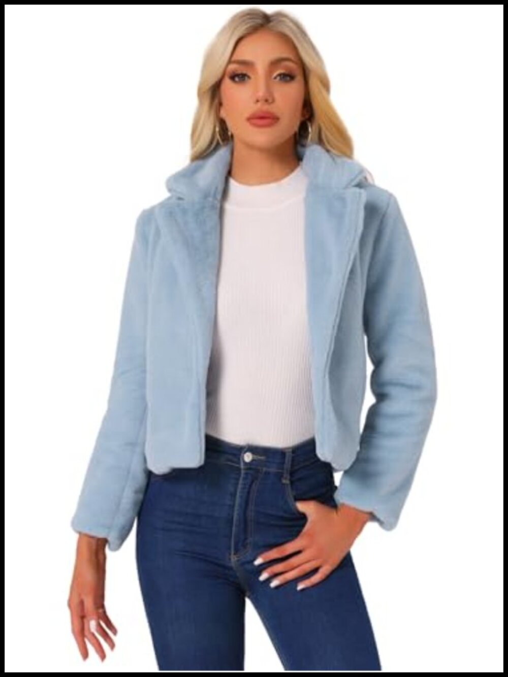 Faux Fur Cropped Jacket Notch Lapel Two Pocket Winter Party Coat